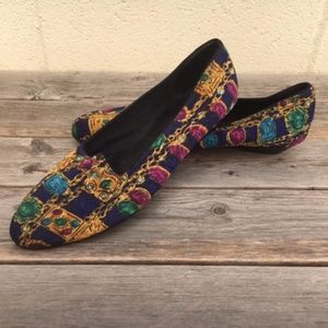 Vintage 60's Medallion Print Flats by Daniel Green